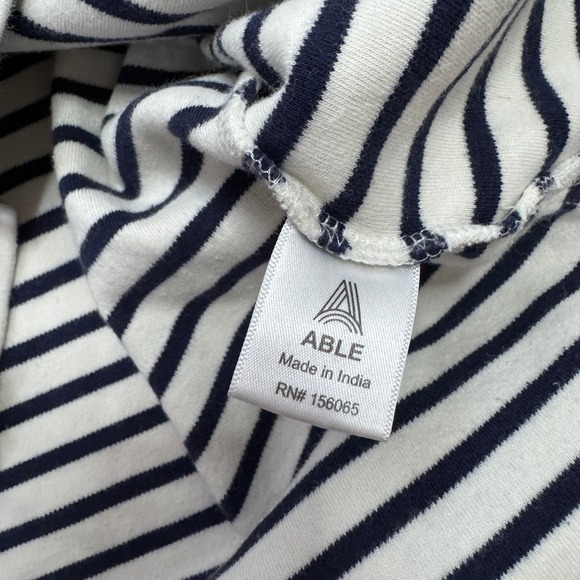 ABLE Striped Maria Boxy Tee Shirt Navy White Cotton Crew Neck Short Sleeve Small - Picture 4 of 5
